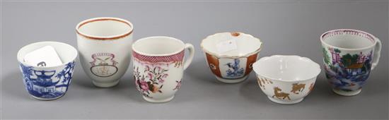 Six Chinese export cups and tea bowls, 18th century